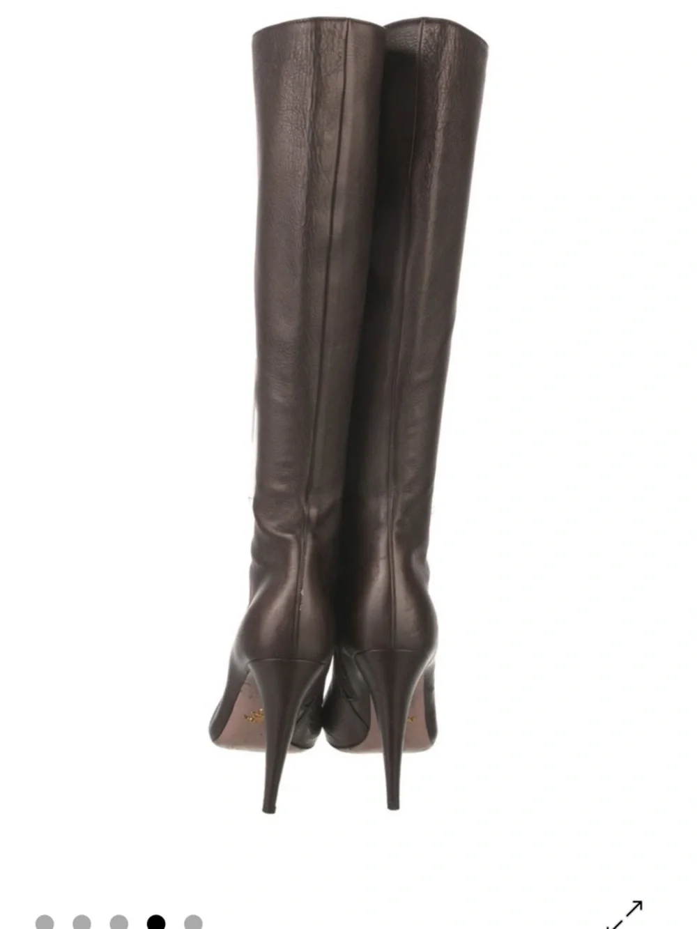 Prada Tall Pointed-Toe Leather Heeled Boots - Brown - Picture 4 of 5